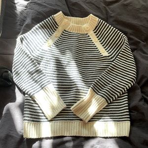 J.Crew wool blend sweater w buttons. Navy & cream sailor stripes.